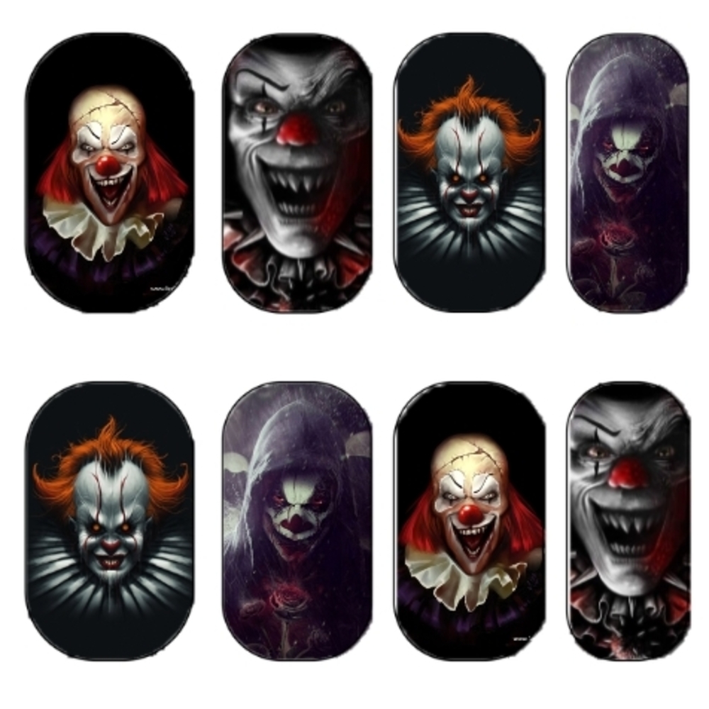 Scary Evil Clowns Nail Decals Water Slide Full Cover Wraps DIY Nail Art 1 Sheet